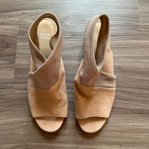 Eileen Fisher Luca Easy Block Suede Leather Sling Back Low Heels Shoes Nude 10